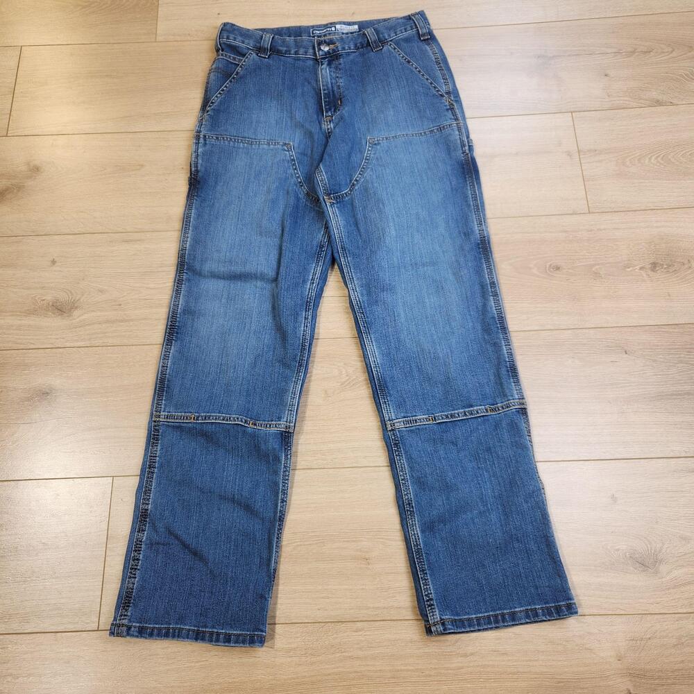 Carhartt Double Knee Jeans Mens 30x30 Blue Med Wash Relaxed Straight Workwear